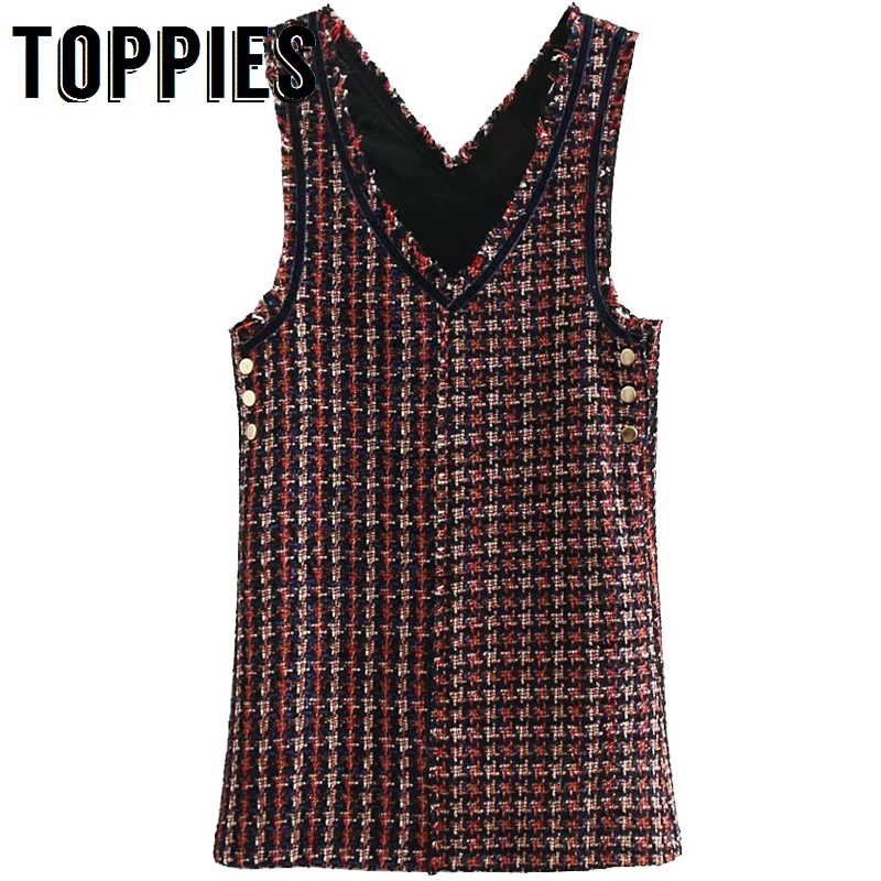 2019 Spring Elegant V-Neck Straight Dresse Vintage Plaid Tweed Tassel Mini Dress Sleeveless Jumper vestidos
2019 Spring Elegant V-Neck Straight Dresse Vintage Plaid Tweed Tassel Mini Dress Sleeveless Jumper vestidos