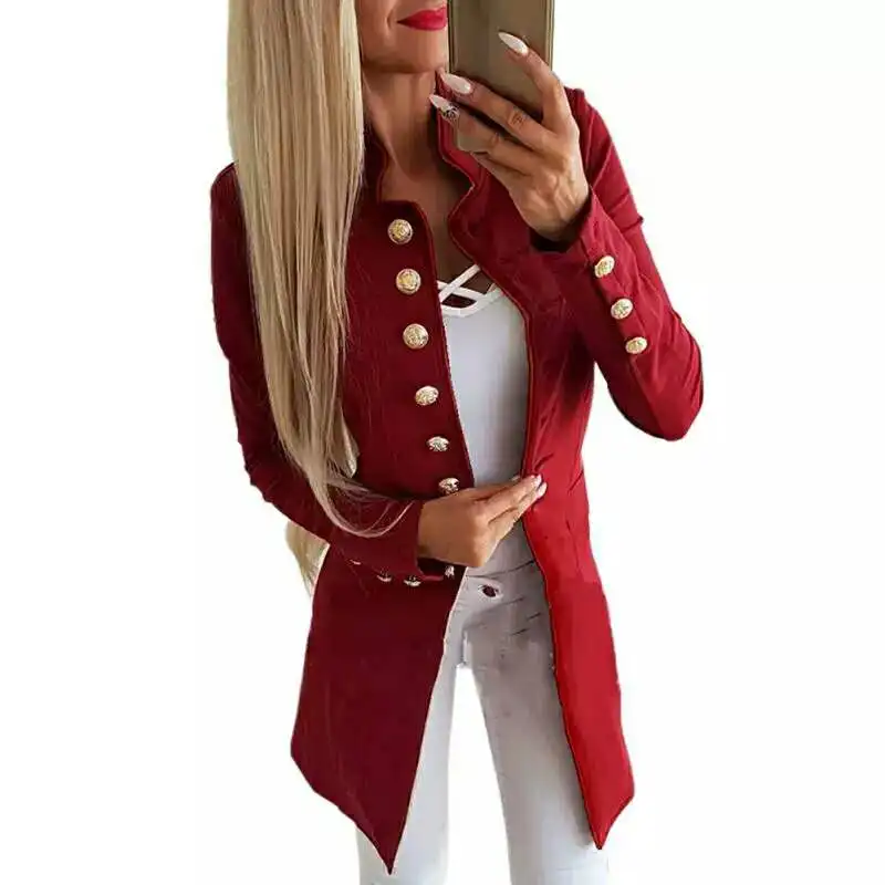 New Fashion Office Lady Suit Coat Sleeve Button Womens Long Clothes Autumn Stand Collar Metal Sleeve Slim Hot Style Europe
New Fashion Office Lady Suit Coat Sleeve Button Womens Long Clothes Autumn Stand Collar Metal Sleeve Slim Hot Style Europe