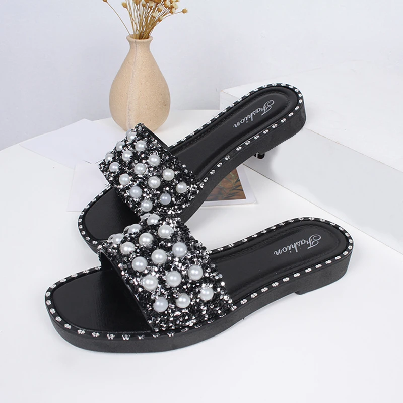 Summer Slippers Beach Flip Flops Ladies Casual Comfy Flat Shoes Footwear Fashion Girls Pearl Slides Rhinestone Outside Slippers
Summer Slippers Beach Flip Flops Ladies Casual Comfy Flat Shoes Footwear Fashion Girls Pearl Slides Rhinestone Outside Slippers