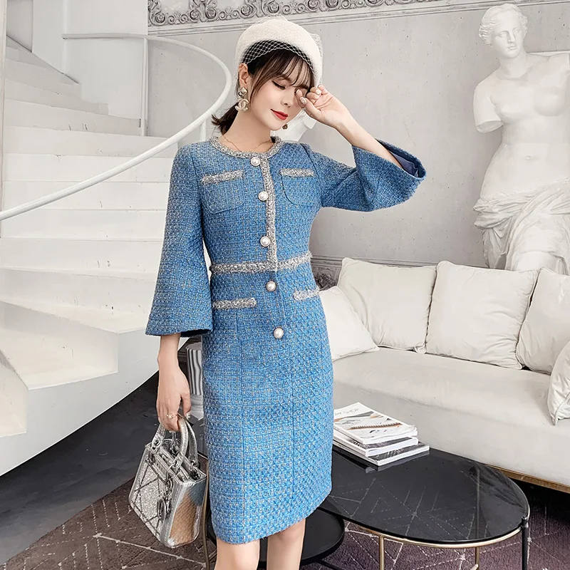 limiguyue designer runway tweed dress office lady 2018 winter weave elegant pearls single breasted side split wool dresses T140
limiguyue designer runway tweed dress office lady 2018 winter weave elegant pearls single breasted side split wool dresses T140