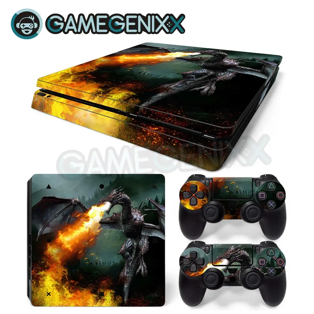 Виниловая наклейка на кожу GAMEGENIXX для PS4 Slim Console и 2 контроллера-Dragon | Электроника