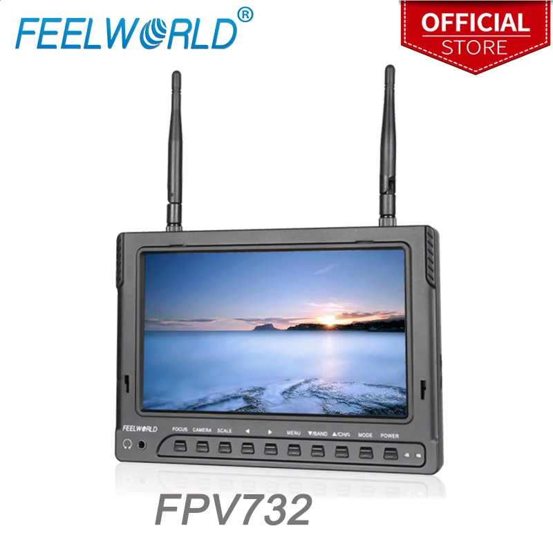 

Feelworld FPV732 7 Inch 1024x600 IPS FPV Monitor with Built-in Battery Dual 5.8G 32CH Diversity Receiver Wireless UAV Monitor