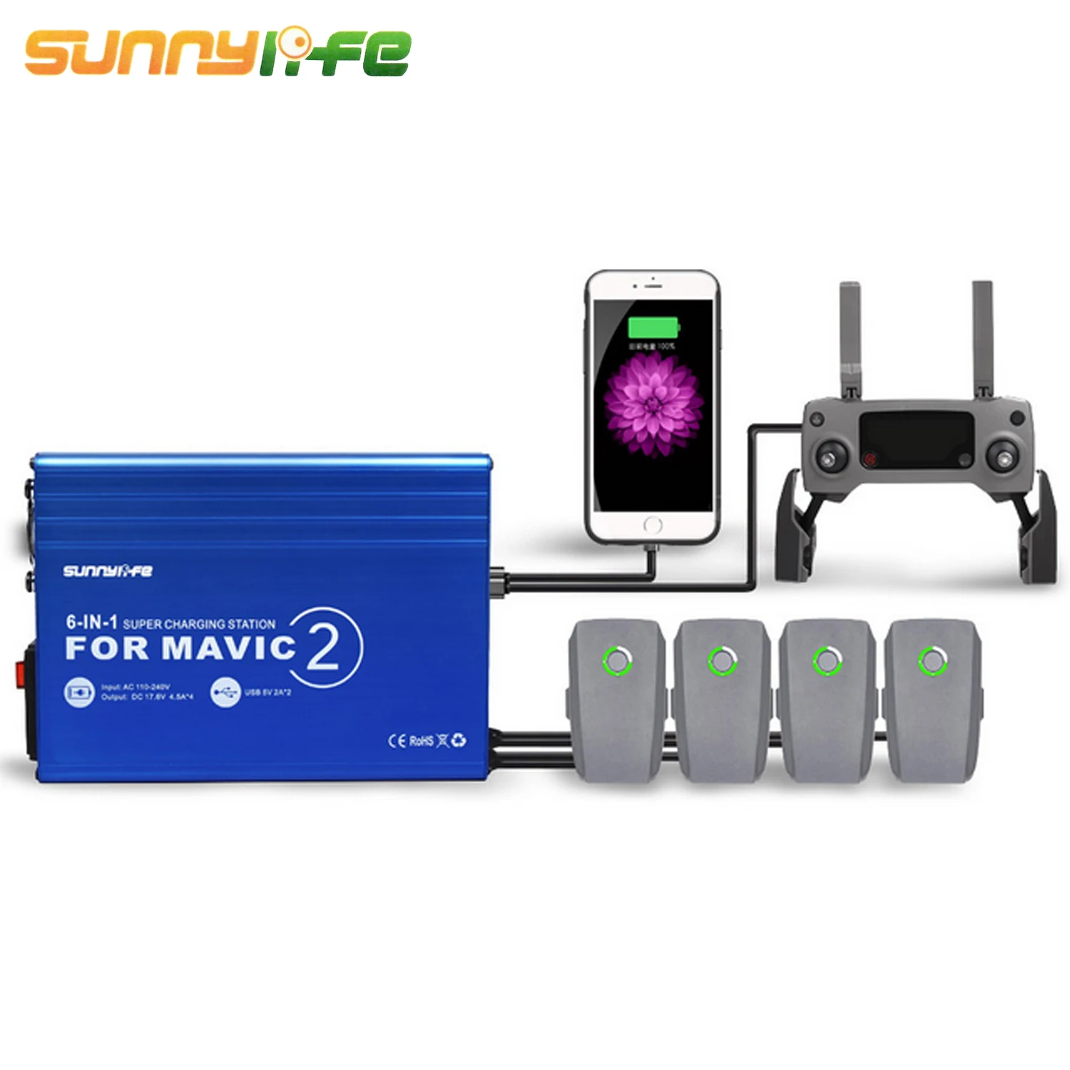 SUNNYLIFE 6 in 1 Portable Charger with 2 USB Ports for DJI Mavic 2 Pro Zoom Drone Battery Mobile Phone Tablet UK Plug
SUNNYLIFE 6 in 1 Portable Charger with 2 USB Ports for DJI Mavic 2 Pro Zoom Drone Battery Mobile Phone Tablet UK Plug