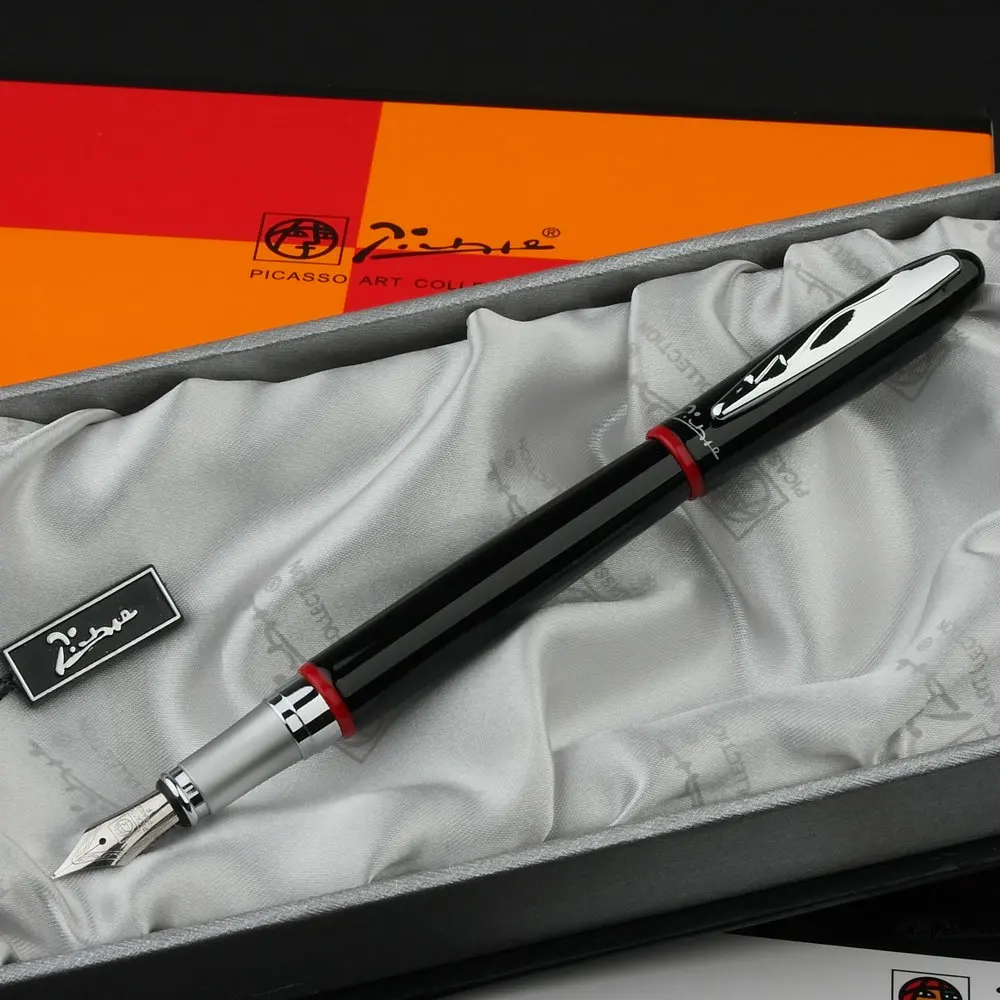 

Picasso 907 black and silver iridium 0.5mm point pen ink Fountain Pen Montmartre Red Ring B Nib Fountain Pens High Quality