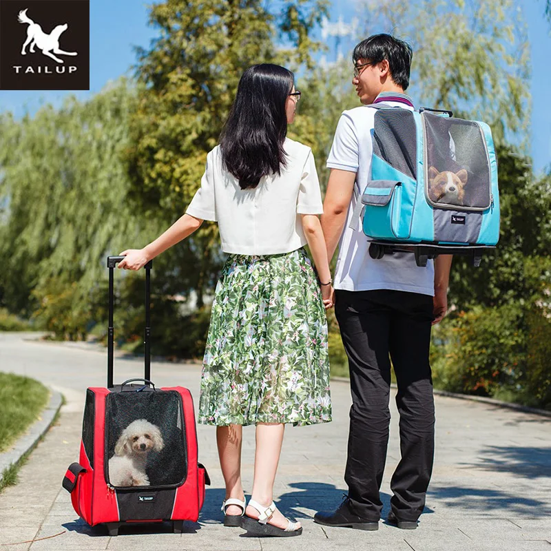 Image Fashion Small Pet Multifunctional  Wheeled Carrier Dog Cat High Quality Portable Roller Backpack Breathable Puppy Roller Luggage