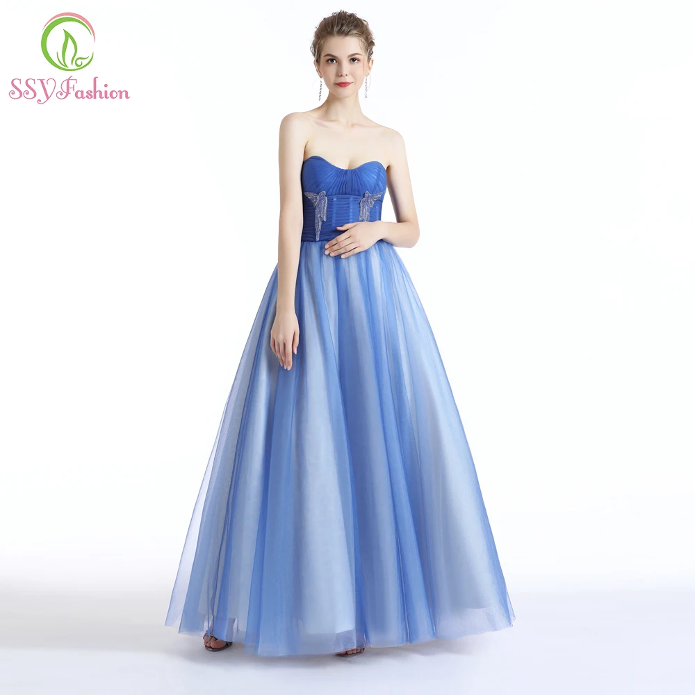 Clearance Sexy Strapless Evening Dress Simple Blue Floor-length Tulle Prom Gown Robe De Soiree Formal Dresses
Clearance Sexy Strapless Evening Dress Simple Blue Floor-length Tulle Prom Gown Robe De Soiree Formal Dresses