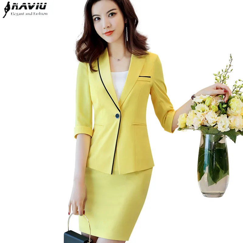 2019 New Summer fashion skirt suits women OL formal half sleeve slim blazer and skirt office ladies plus size work wear Yellow
2019 New Summer fashion skirt suits women OL formal half sleeve slim blazer and skirt office ladies plus size work wear Yellow