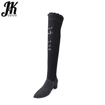 JK Big Size 43 Over The Knee Boots Women Autumn 2018 Ripped Boots Stretch Shoes High Heels Holed Pointed Toe Denim Footwear
JK Big Size 43 Over The Knee Boots Women Autumn 2018 Ripped Boots Stretch Shoes High Heels Holed Pointed Toe Denim Footwear