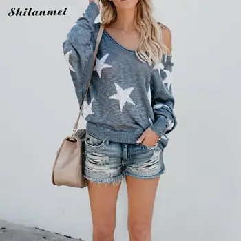 2019 Women'S Pullovers Knitted Star Weave Sweater Winter Long Sleeve Sexy Off Shoulder Causal Loose Pullover Top Knitwear
2019 Women'S Pullovers Knitted Star Weave Sweater Winter Long Sleeve Sexy Off Shoulder Causal Loose Pullover Top Knitwear