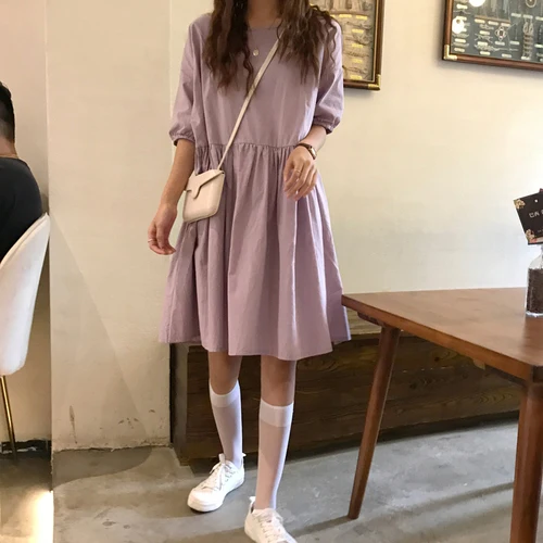 2019 Chic Sweet Solid Color Dress Vintage O-neck Reveal Back Short Sleeve Student Dress
2019 Chic Sweet Solid Color Dress Vintage O-neck Reveal Back Short Sleeve Student Dress