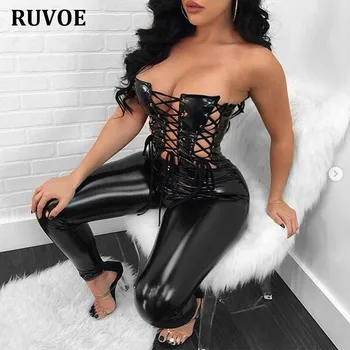 Sexy Women Jumpsuits Romper Sleeveless Slim Bodycon Bodysuit Lace Up Solid Pu Leather Strapless Long Jumpsuit Rompers Overall PY
Sexy Women Jumpsuits Romper Sleeveless Slim Bodycon Bodysuit Lace Up Solid Pu Leather Strapless Long Jumpsuit Rompers Overall PY