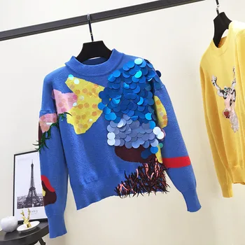 Brand 2020 Spring Women Blue Sweaters Pullover Runway Designer Luxury Sequined Christmas Korean Pull Knit Jumper Clothes
Brand 2020 Spring Women Blue Sweaters Pullover Runway Designer Luxury Sequined Christmas Korean Pull Knit Jumper Clothes