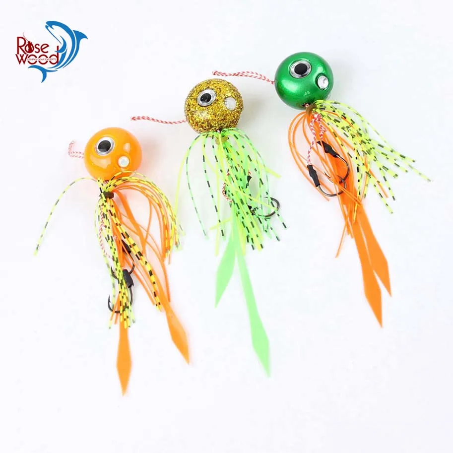 

95g Jig Fishing Lure With Squid Skirt Jigging Lures Lead Jig Head For Saltwater Trolling Slow Metal Bait Green/Orange/Gold Color