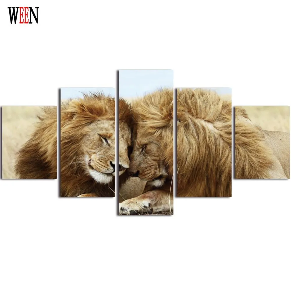 HD Printed Couple Lion With Framed Direatly Handed 5 Piece Animal Canvas Art Wall Pictures For Living Room cuadros decoracion 
HD Printed Couple Lion With Framed Direatly Handed 5 Piece Animal Canvas Art Wall Pictures For Living Room cuadros decoracion