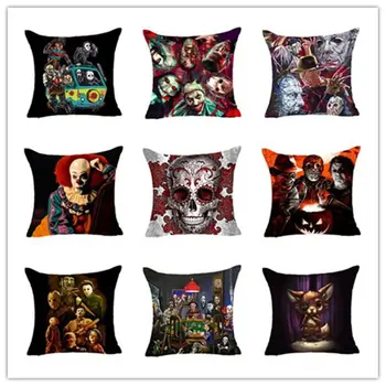 

American Horror Clown Printing Cushion Cover Peach Skin Home Decorative Pillows Cover for Sofa Car Cojines BZ-108