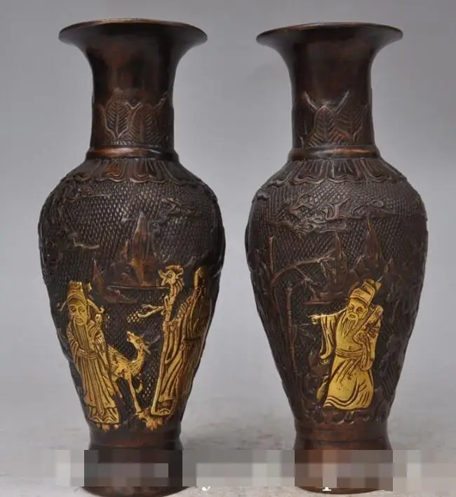 S02724 8" Marked China Bronze gilt God Immortal Zun Cup Bottle Pot Vase Jar Statue Pair B0403
S02724 8" Marked China Bronze gilt God Immortal Zun Cup Bottle Pot Vase Jar Statue Pair B0403