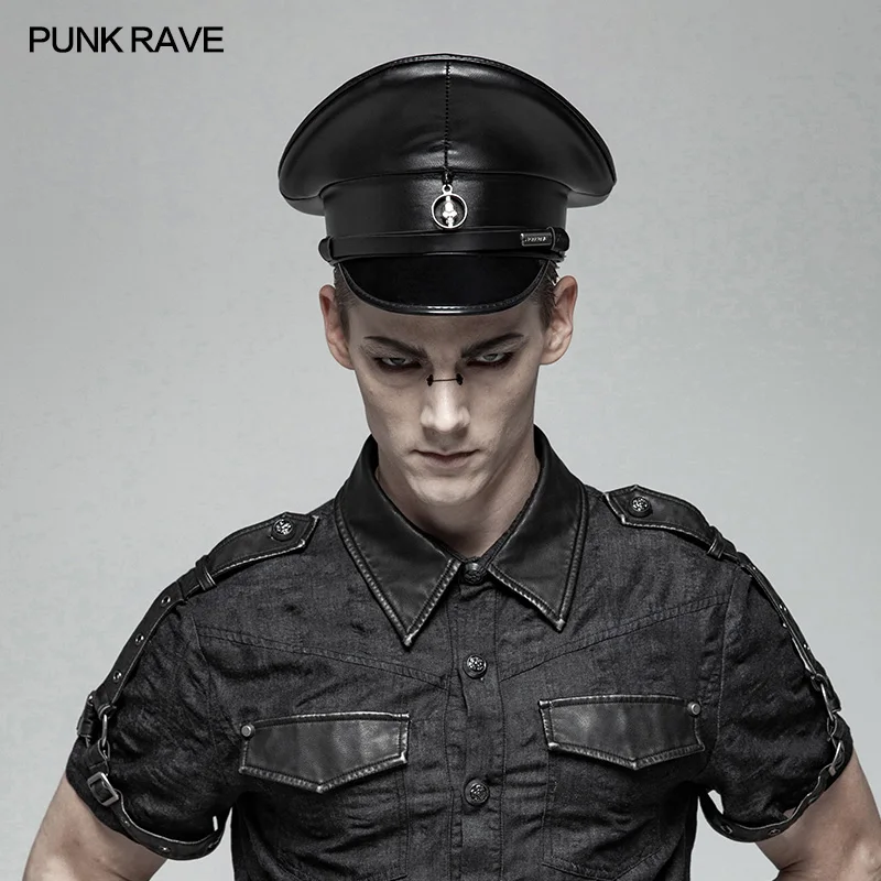 PUNK RAVE Men and Women Punk Personality PU Balck Hats Fashion Halloween Party Cosplay Caps Men Handsome Military Hats
PUNK RAVE Men and Women Punk Personality PU Balck Hats Fashion Halloween Party Cosplay Caps Men Handsome Military Hats