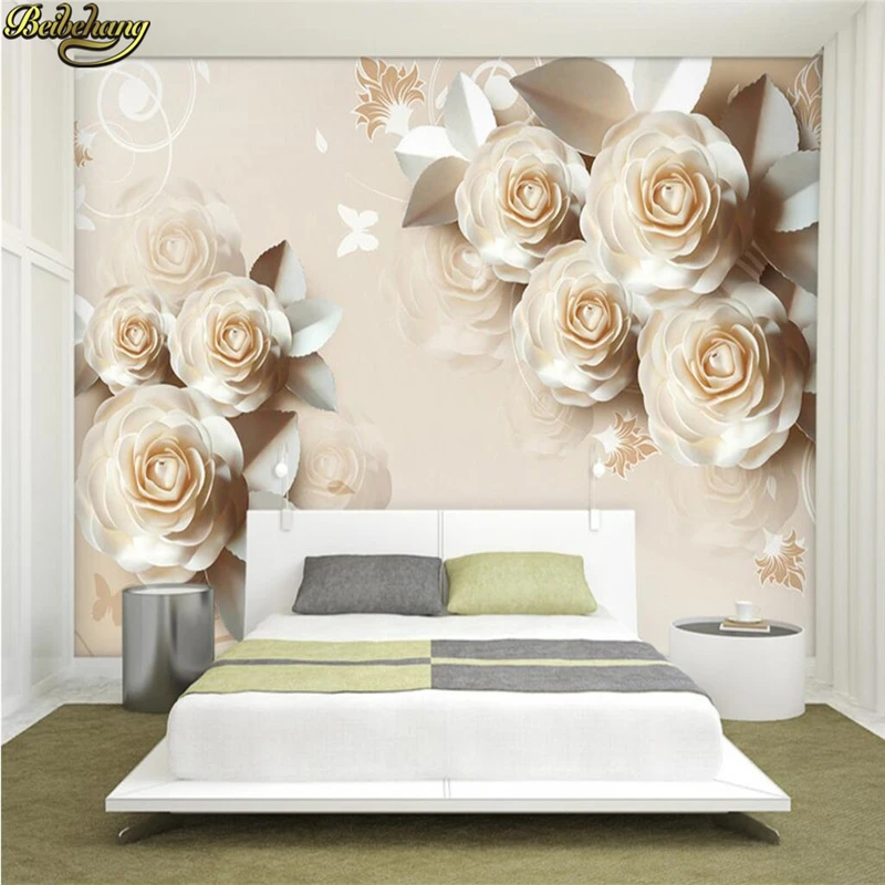 beibehang Paper Carved Rose Romantic 3D Relief TV Backdrop Custom Photo Wallpaper Large Wall Sticker | Обустройство дома