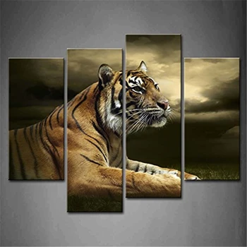 4 Panel Wall Art Tiger Looking Sitting Under Sky Clouds Painting Pictures Print Canvas Animal Picture For Home Modern Decor
4 Panel Wall Art Tiger Looking Sitting Under Sky Clouds Painting Pictures Print Canvas Animal Picture For Home Modern Decor