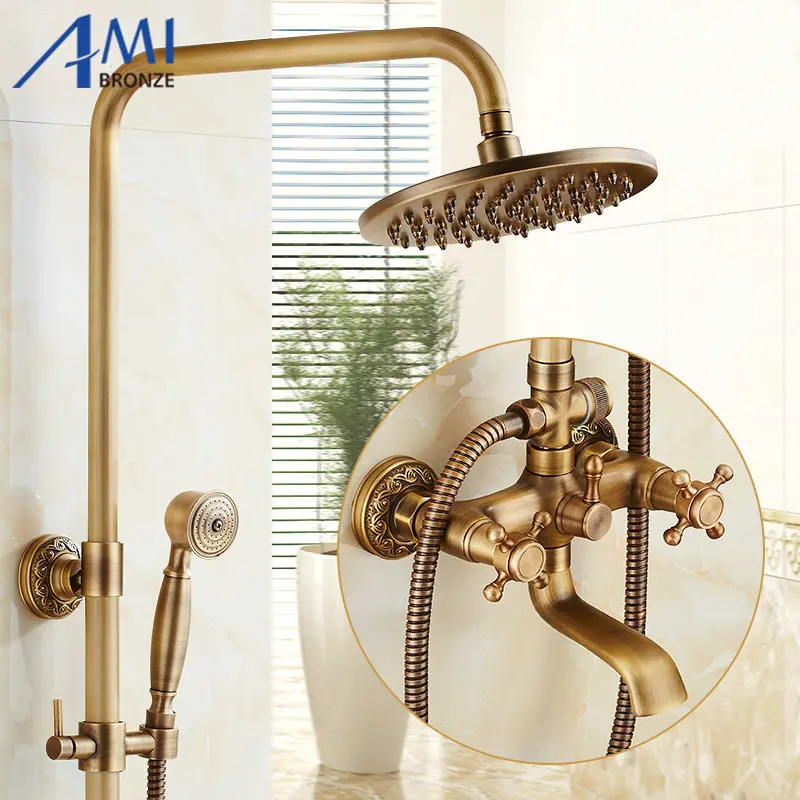 Antique Brass Brushed Shower Set 8" Shower Head Bathroom Shower Faucet set Rainfall Shower Mixer Tap 960A
Antique Brass Brushed Shower Set 8" Shower Head Bathroom Shower Faucet set Rainfall Shower Mixer Tap 960A