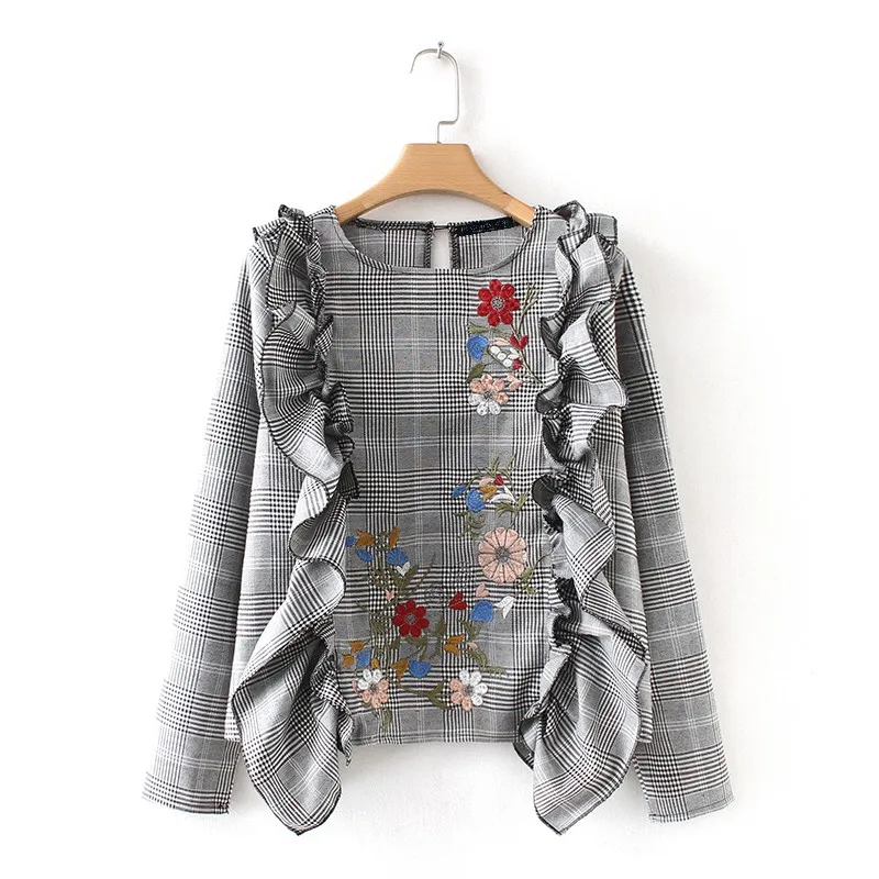 NSZ Women Houndstooth Crop Top Plaid Shirt Floral Embroidery Checked Blouse Ruffles Top Ladies Fashion Clothing
NSZ Women Houndstooth Crop Top Plaid Shirt Floral Embroidery Checked Blouse Ruffles Top Ladies Fashion Clothing