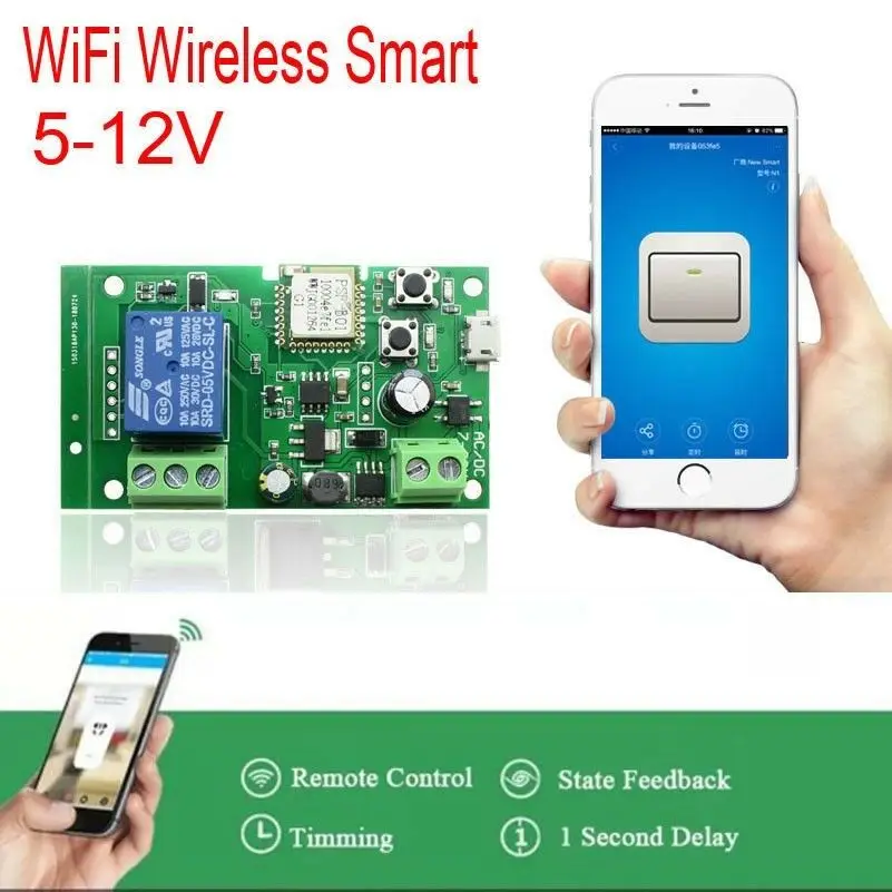 Фото Sonoff 5V 12V dc WiFi беспроводной смарт переключатель релейный - купить