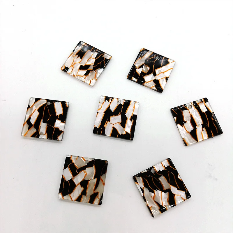 Square Fashion Unique 10pcslot Bright Acetic Acid Imitate Marble Texture Coin-shape Charms for EarringJewelry DIY ET44 (6)
