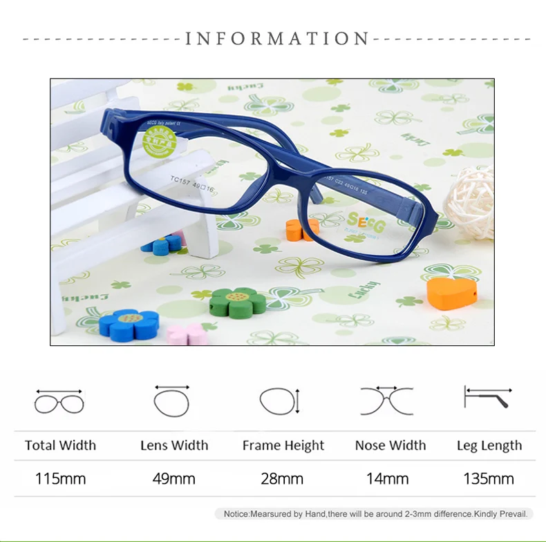 SECG Unisex Youth Full Rim Square Eyeglasses Front View