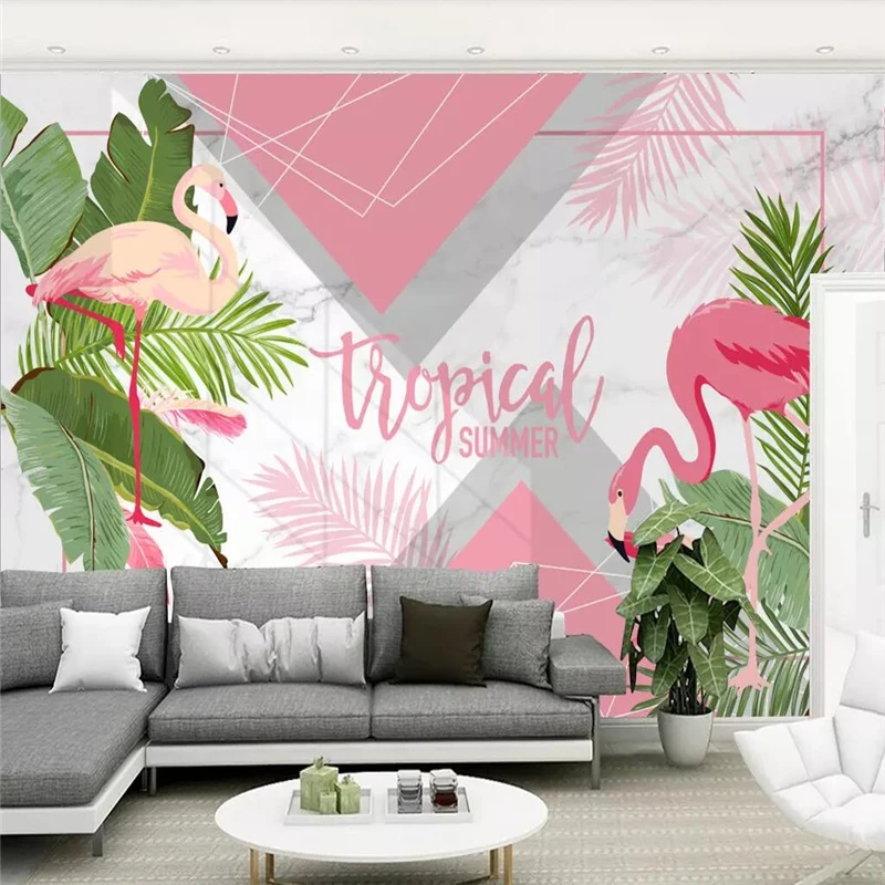 Фото beibehang Custom wallpaper mural Nordic modern minimalist flamingo geometric marble wall papers home decor 3d | Обустройство дома