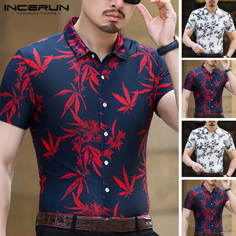 

INCERUN Middle-aged Men's Casual Print Half Sleeve Summer Short Sleeve Fashion New Flower Shirt Thin Street Dress Camisas 2020