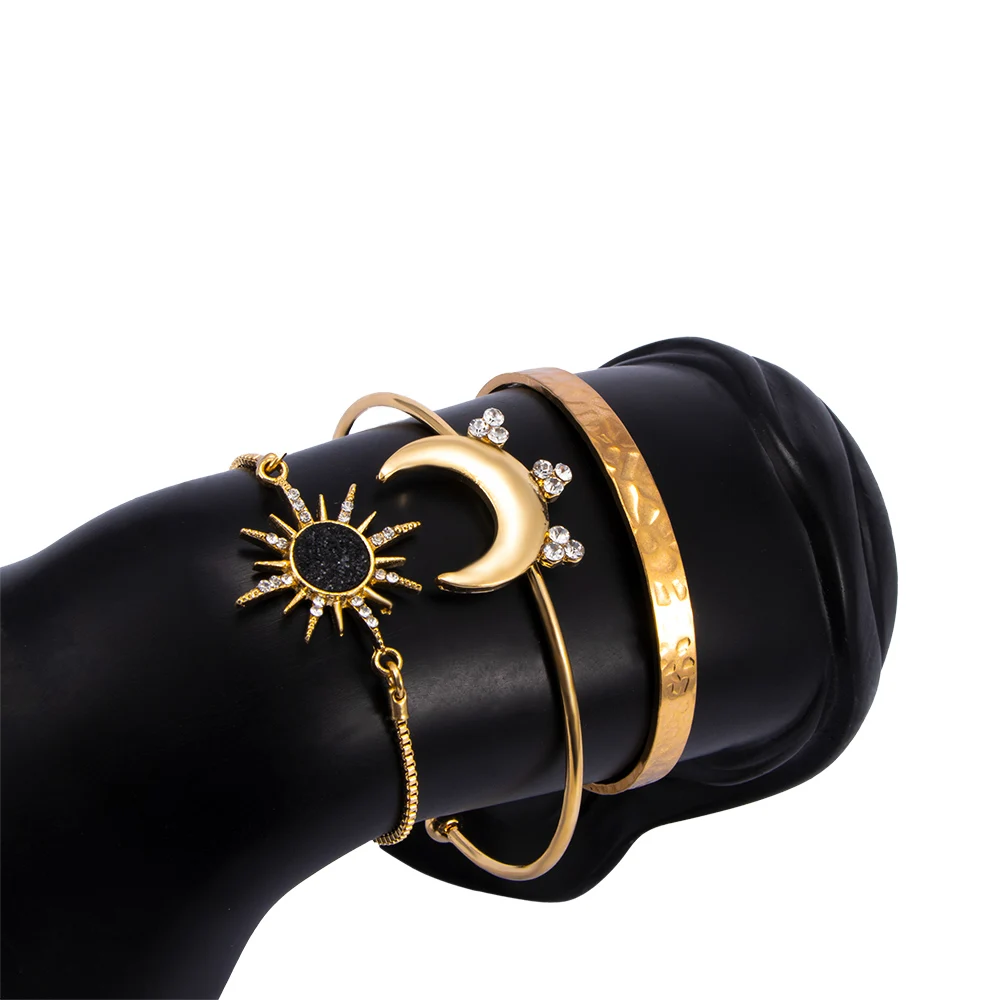 3 Pcs/ Set Sun And Moon Shape Fashion Bracelets Gold Color Rhinestone Adjustable Woman Bangles Charms Wristband Jewelry
3 Pcs/ Set Sun And Moon Shape Fashion Bracelets Gold Color Rhinestone Adjustable Woman Bangles Charms Wristband Jewelry