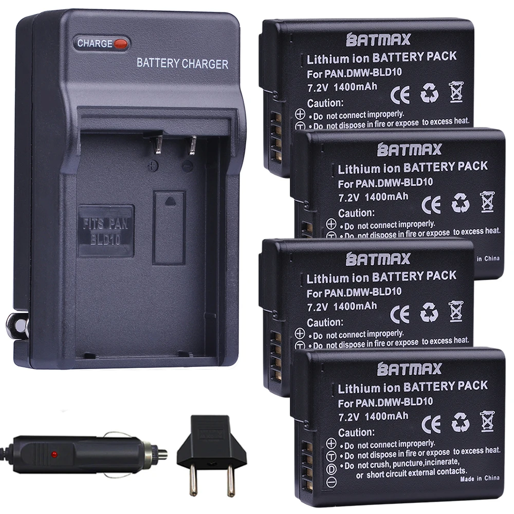 

Batmax 4pc 1400mAh DMW-BLD10 BLD10 BLD10PP Battery+Car Charger for Panasonic DMW BLD10E,DMC GF2GK GF2 G3 GX1 DMC-GF2 Cameras