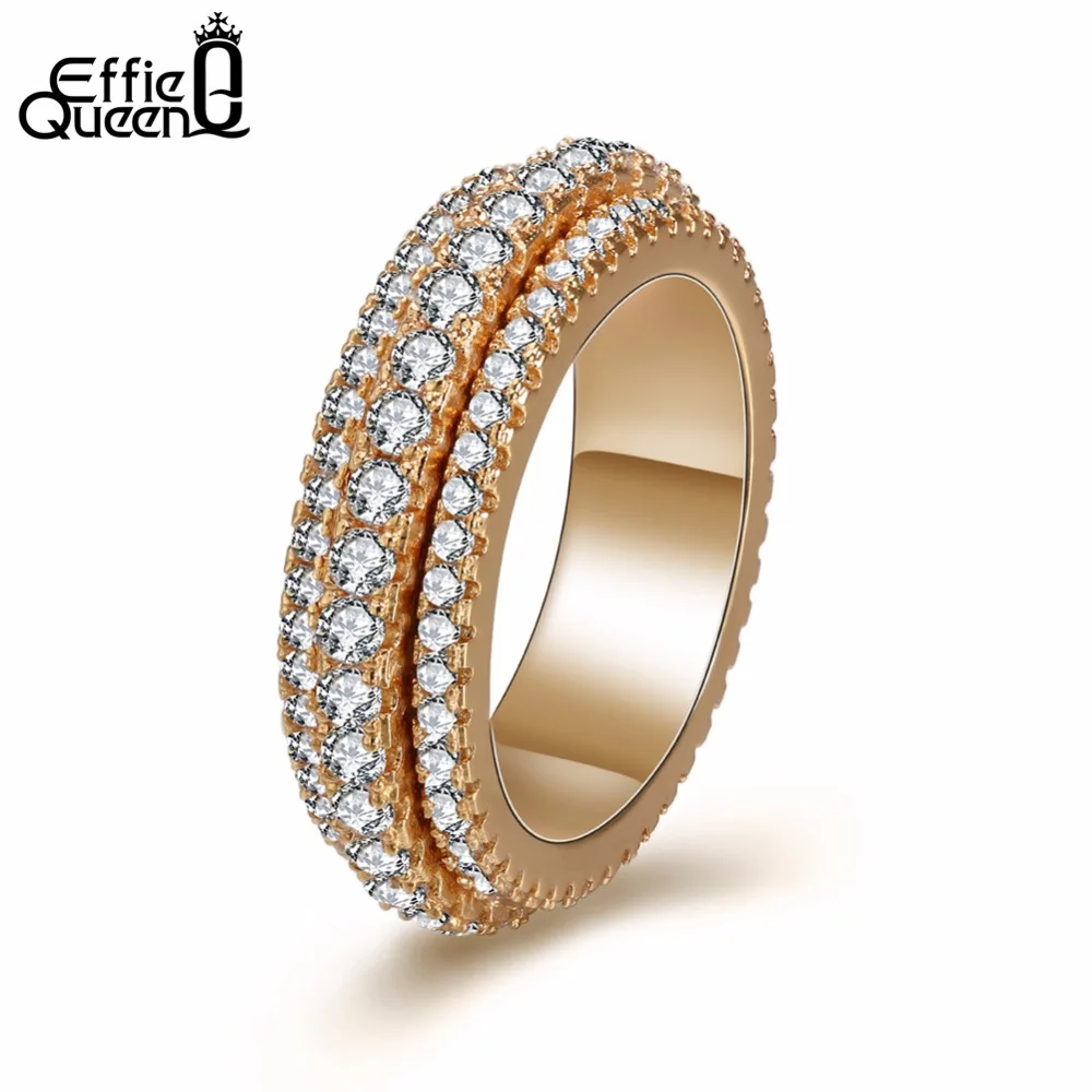 

Effie Queen Double Layers Design Rotating Ring Classic Women Cubic Zirconia Studded Finger Rings anillos mujer bague DDR11