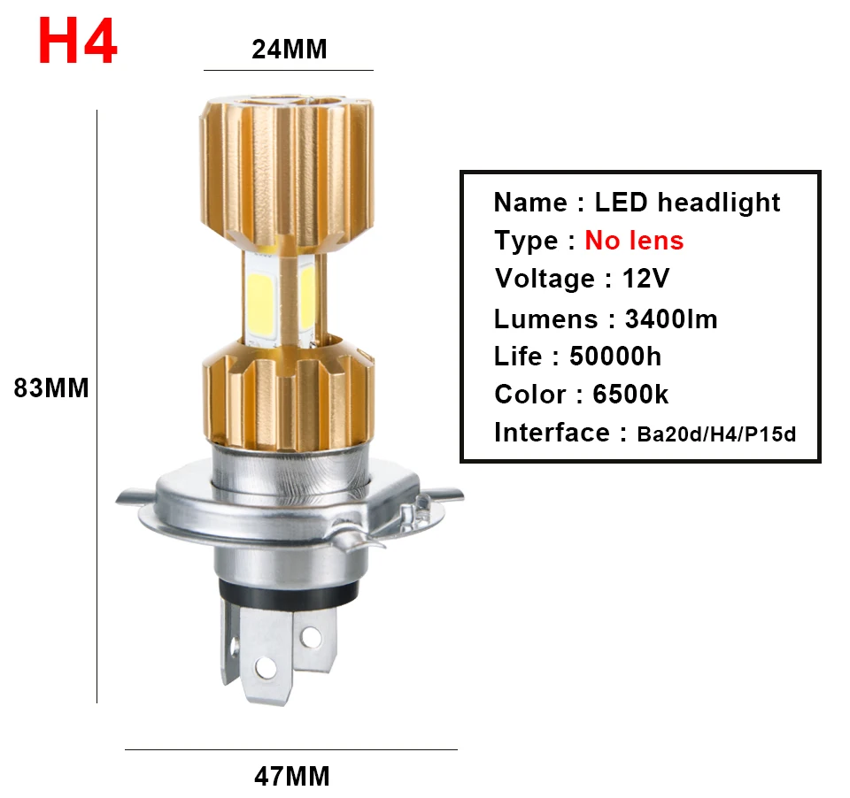Aceersun 1Pcs H4 P15D BA20D COB LED Motorcycle Headlight High Low Beam Light 3400lm Super Bright White Motorbike Head Lamp Bulb (10)