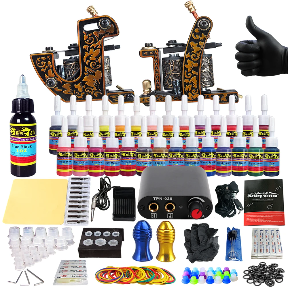 Solong Tattoo complete professional 2 tattoo Machine Guns set Tattoo Kit 28 Inks Needle Grips power supply TK204-30
Solong Tattoo complete professional 2 tattoo Machine Guns set Tattoo Kit 28 Inks Needle Grips power supply TK204-30