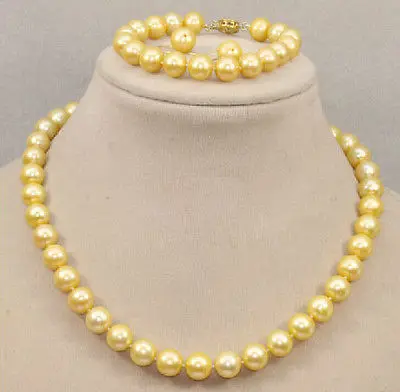 charming AAA 8-9mm South Sea Yellow Pearl Necklace Bracelet 14k + Earring | Украшения и аксессуары