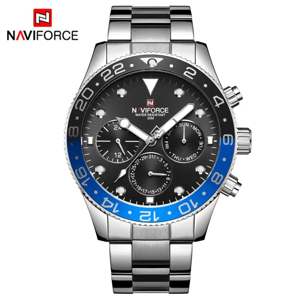 Часы NAVIFORCE мужские водонепроницаемые спортивные стальные аналоговые кварцевые