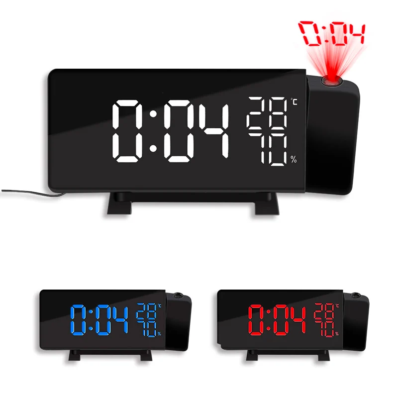 

Digital Projector Alarm Clock FM Radio LED Time Clock Snooze Timer Temperature LED Display USB Charge Cable With Time Projection