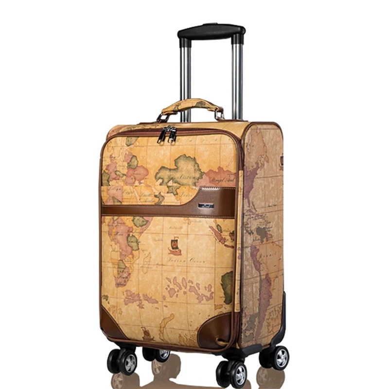 Women Retro map luggage series 20 24 inch PU Rolling Luggage Men Spinner brand Business Travel Bag Trolley Suitcase with wheel
Women Retro map luggage series 20 24 inch PU Rolling Luggage Men Spinner brand Business Travel Bag Trolley Suitcase with wheel