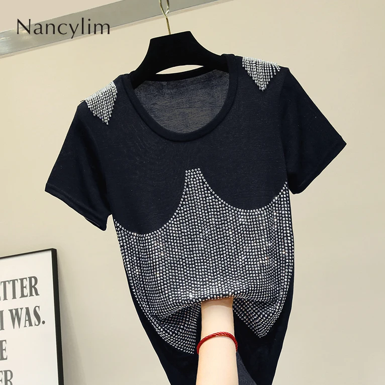 Black Tshirt Women 2019 Summer Big-size Heavy Hot Drilling Loose Black and White Short-sleeved T-shirt Female Tops Tees Nancylim
Black Tshirt Women 2019 Summer Big-size Heavy Hot Drilling Loose Black and White Short-sleeved T-shirt Female Tops Tees Nancylim