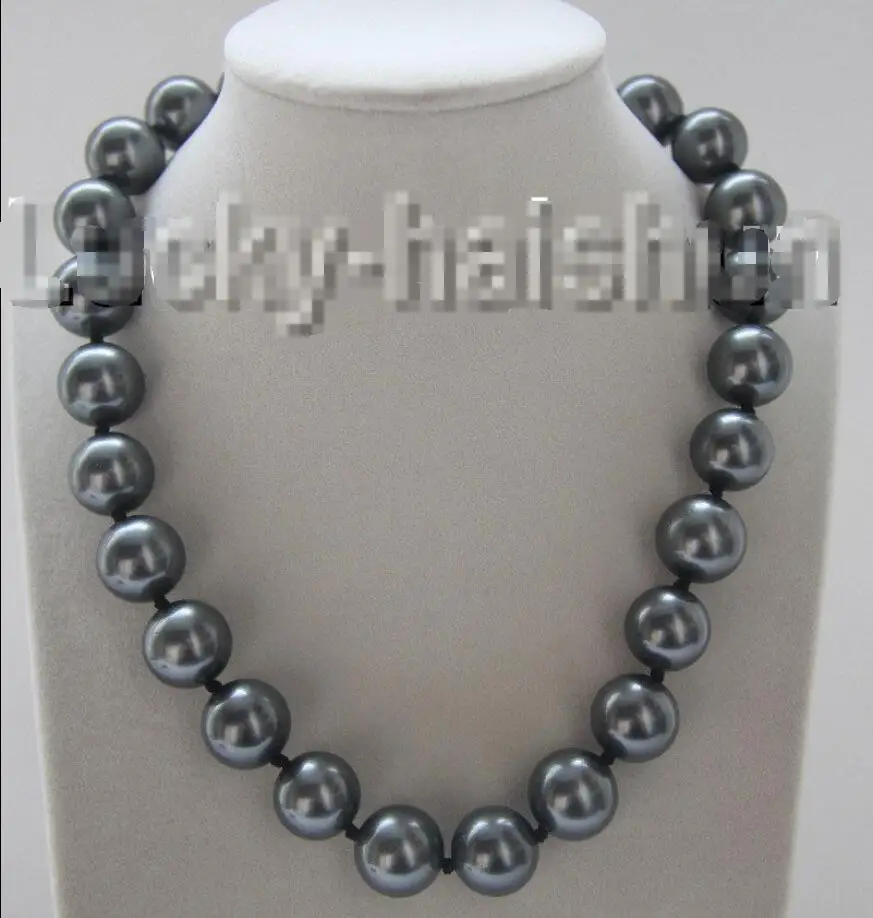 

Free shipping hot sale Women Bridal Wedding Jewelry >> 18" 16mm Tahitian-black south sea shell pearls necklace magnet clasp