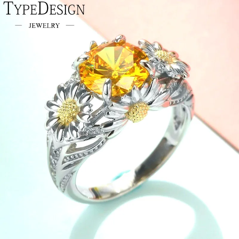 

2Colors 2018 Luxury Sparkling AAA Cubic Zirconia Crystal Sunflower Ring For Women Engagement Ring Aneis Feminino Fashion Jewelry