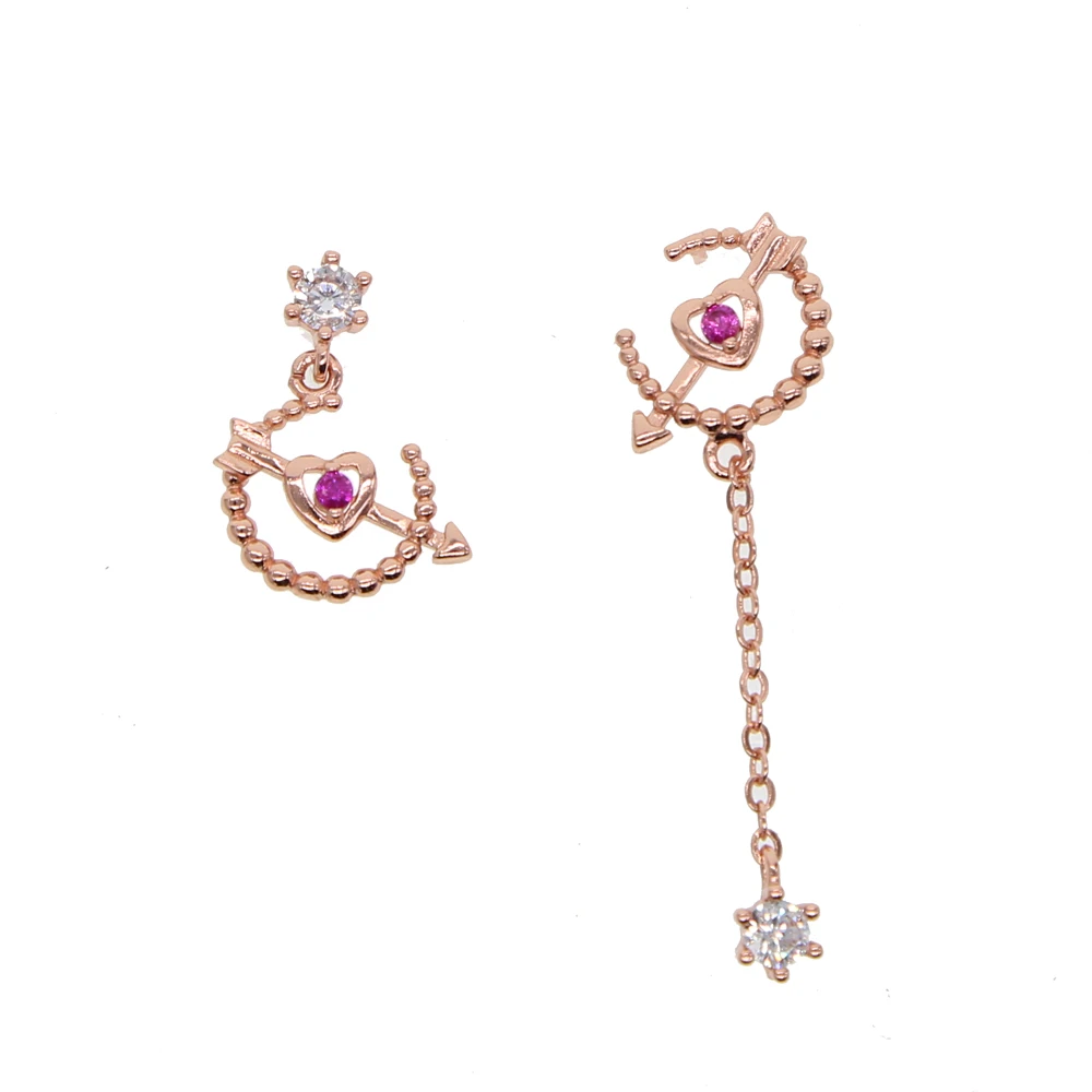 Серьги-кольца в форме сердца розового золота длинная цепочка серьги со стразами
