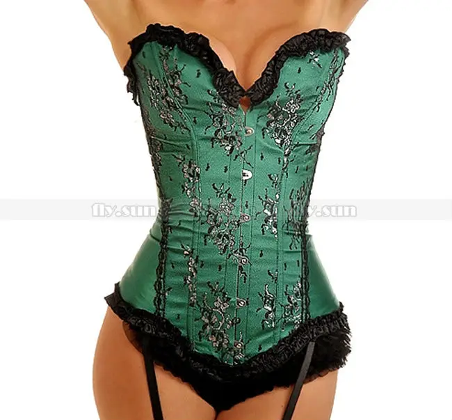 

Green Lace Overlay Sweetheart Corset top Lace Up Bustier Sexy Lingerie S M L XL 2XL