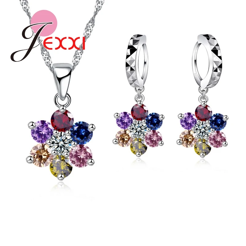 Exquisite Multi Color Cubic Zirconia Flower Pendant Necklace Crystal Drop Piercing Earrings 925 Sterling Sivler Jewelry Sets
Exquisite Multi Color Cubic Zirconia Flower Pendant Necklace Crystal Drop Piercing Earrings 925 Sterling Sivler Jewelry Sets