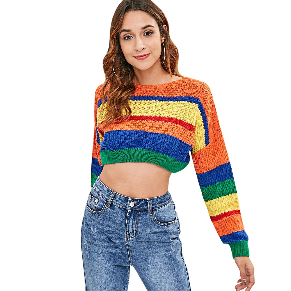 ZAFUL Dropped Shoulder stripe Sweater Jumper Casual Knitted Short Sweater Women Round Collar Pullovers Crop Rainbow
ZAFUL Dropped Shoulder stripe Sweater Jumper Casual Knitted Short Sweater Women Round Collar Pullovers Crop Rainbow