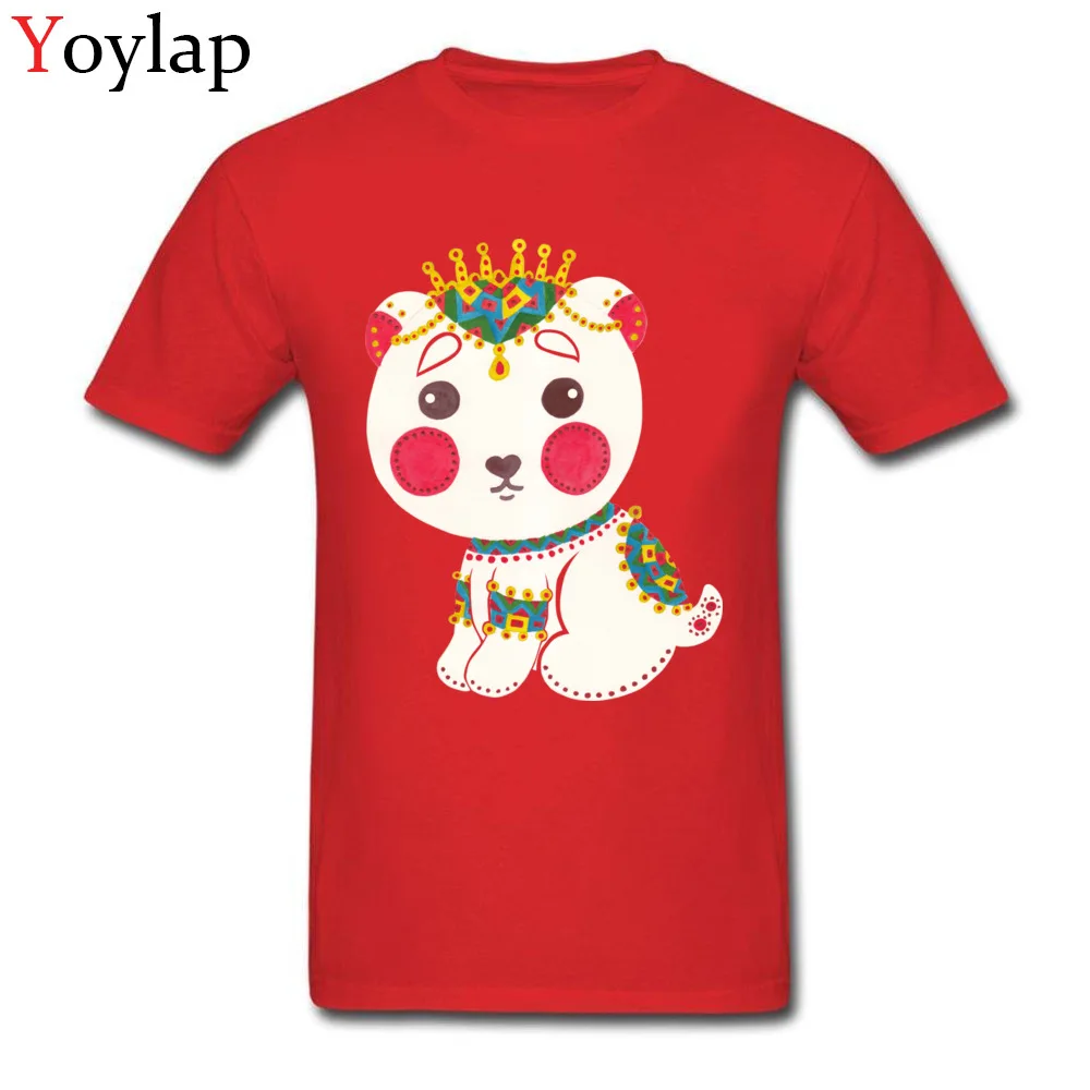 Male Tops Shirts Prevailing Printed On T-shirts 100% Cotton O-Neck Short Sleeve Personalized The Ethnic Polar Bear Clothing Shirt red