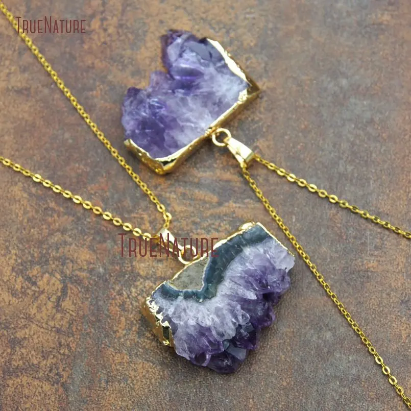 20180307-NM10592- Gold Plating Rectangle Necklace Amethyst Cluster Necklace_2