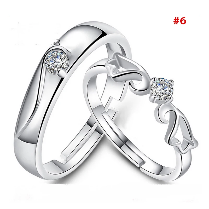 1 Pair Silver Plated Heart Lovers Couple Promise Rings Set Zircon Crystal Wedding Ring Jewelry Various | Украшения и аксессуары