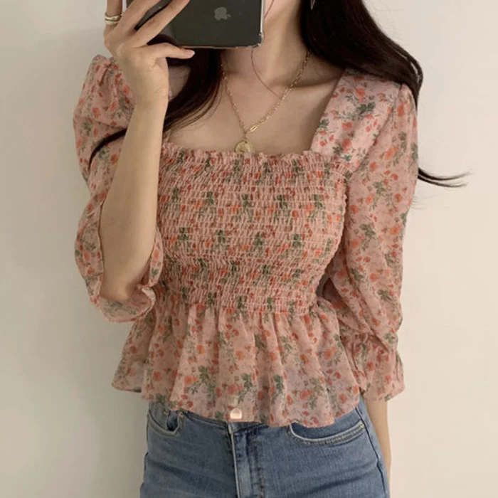 Petite Flower Print Ruffles Stretch Princess Top Short Women Shirt Square Neck Blouse Slim Fit Chemise Femme Chemisier Blusa Muj
Petite Flower Print Ruffles Stretch Princess Top Short Women Shirt Square Neck Blouse Slim Fit Chemise Femme Chemisier Blusa Muj